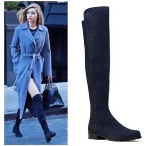 NIB Stuart Weitzman Navy Suede Reserve Boots (Over the Knee)